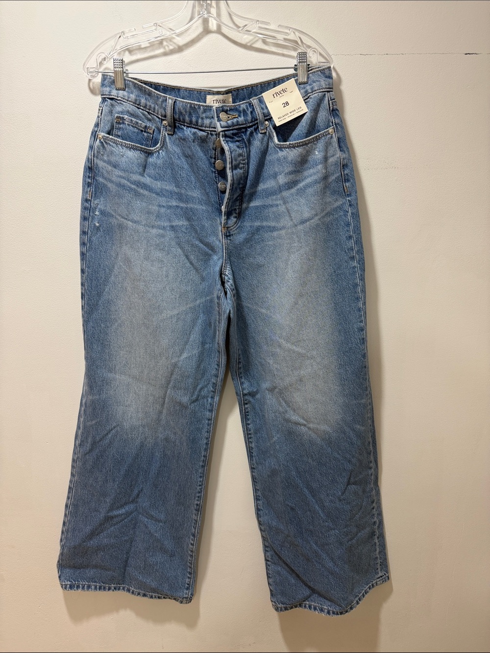 NWT Rivet Denim Relaxed‎ Wide Leg High Rise Denim Grunge Hipster Size 28 Jeans